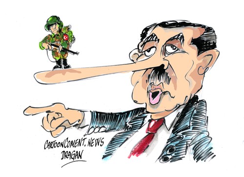 Cartoon: Recep Tayyip Erdogan (medium) by Dragan tagged recep,tayyip,erdogan,tuquia,siria,gerra,akcakale,bachar,el,asad,politics,cartoon