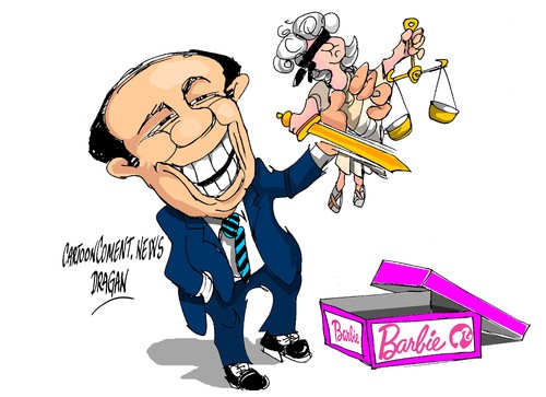 Cartoon: Silvio Berlusconi-Barbie (medium) by Dragan tagged silvio,berlusconi,barbie,italia,justicia,karima,el,maroug,ruby,robacorazones,politics,cartoon