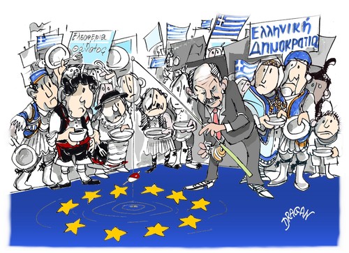 Cartoon: Yorgos Papandreu (medium) by Dragan tagged yorgos,papandreu,grecia,bruselas,fondo,monetario,internacional,union,europea,politics,cartoon