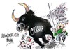 Cartoon: Las Fiestas de San Fermin (small) by Dragan tagged pamplona,fiesta,san,fermin,crisis,toro,economica,politics,cartoon