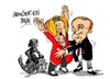 Cartoon: Merkel-Putin-registro (small) by Dragan tagged angela,merkel,vladimir,putin,feria,de,hannover,alemania,moscu,politics,cartoon
