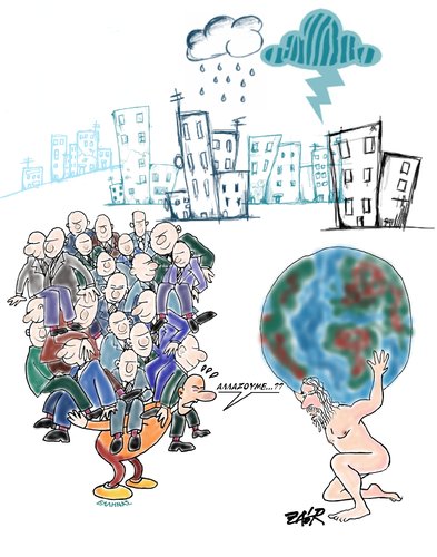 Cartoon: Greeks have had enough (medium) by johnxag tagged memorandum,weights,heavy,politicians,atlas,johnxag