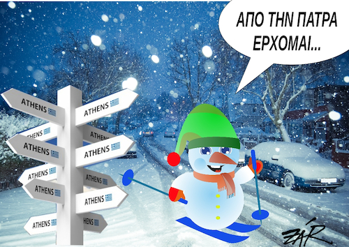 Cartoon: Patras to Athens skiing (medium) by johnxag tagged snow,snowman,skiing,patras,athens