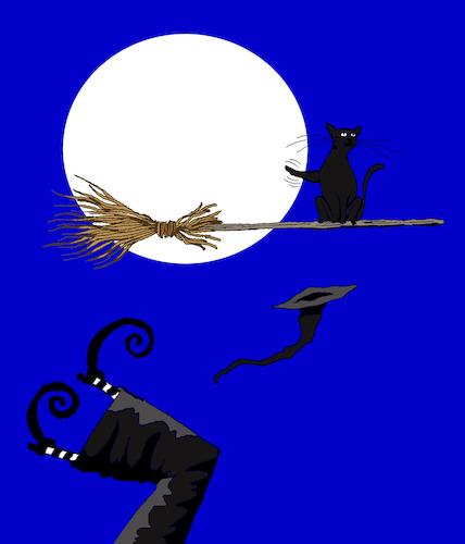 Cartoon: Cat and The Witch... (medium) by berk-olgun tagged cat,and,the,witch
