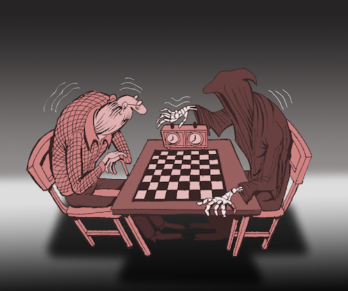 Cartoon: Chess with Death... (medium) by berk-olgun tagged chess,with,death