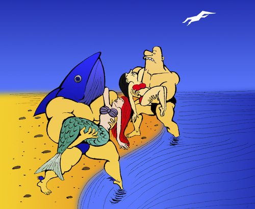 Cartoon: Saving Mermaid 1... (medium) by berk-olgun tagged saving,mermaid
