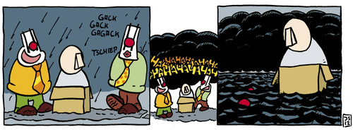 Cartoon: Ein letzter Lacher (medium) by jen-sch tagged sinflut,flut,clown,regen,noah