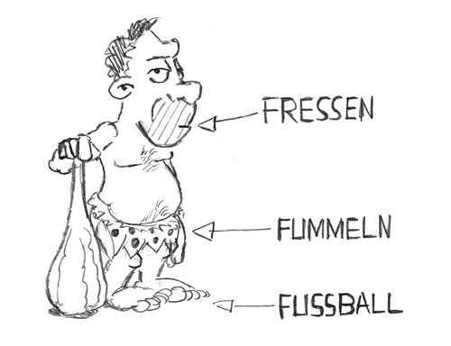 Cartoon: Die männlichen Bedürfnisse (medium) by Glenn M Bülow tagged mann,bedürfnis,urzeit,steinzeit,urtrieb,fußall,fressen