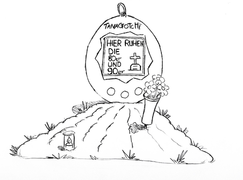 Cartoon: Friedhof der Nostalgie (medium) by Glenn M Bülow tagged tamagotchi,80s,90s,grave