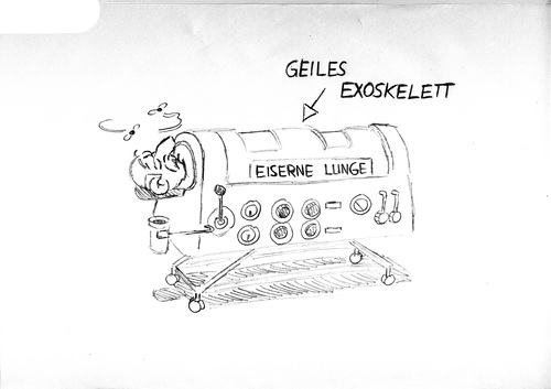 Cartoon: Opa der coole bionische Krieger (medium) by Glenn M Bülow tagged opa,eisernelunge,bionisch,krieger,exoskelett,modernwarfare,krieg,soldat