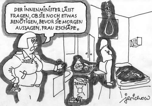 Cartoon: Beate Zschäpe (medium) by jerichow tagged nsu,verfassungsschutz,rassismus,innenminister,terroranschläge,nsu,verfassungsschutz,rassismus,innenminister,terroranschläge
