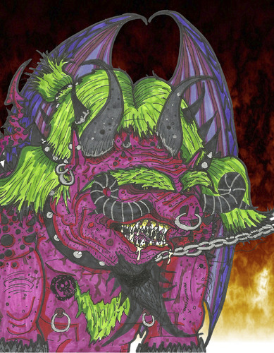 Cartoon: My new pet (medium) by m-crackaz tagged dragon,satan,devil,wings,angel,death,pet,pest,demonic,demon,monster,beast