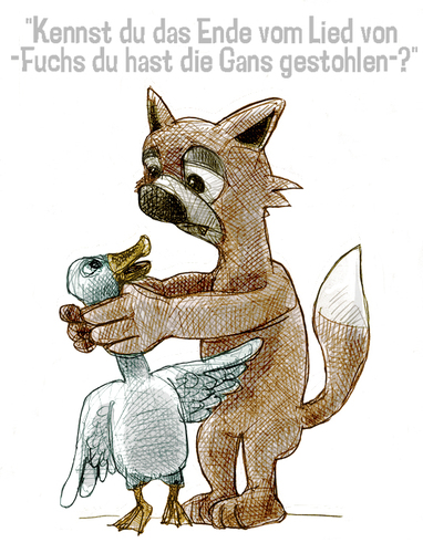 Cartoon: fuchs du hast die gans gestohlen (medium) by jenapaul tagged fuchs,tiere,gans,fabel,humor,animals,fox