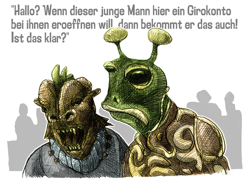 Cartoon: Girokonto (medium) by jenapaul tagged ausserirdische,alien,geld,konto,bank,humor,money