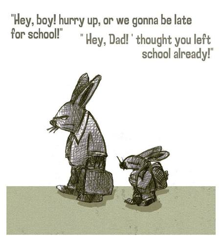 Cartoon: school (medium) by jenapaul tagged school,rabbits,dad,son,children