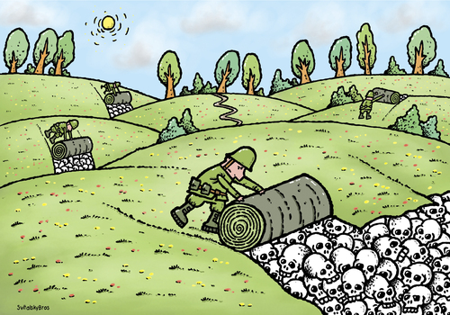 Cartoon: Days after war (medium) by svitalsky tagged war,genocide,skull,soldier,death,cartoon,svitalsky,svitalskybros,krieg,frieden,natur,tod,sterben,existenz,militär,soldaten,soldat,grün,umwelt,totenkopf