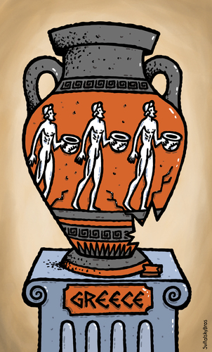 Cartoon: Greece vase of crisis (medium) by svitalsky tagged greece,crisis,cartoon,euro,area,vase,svitalsky,svitalskybros,griechenland,krise,wirtschaftskrise,finanzkrise,geld
