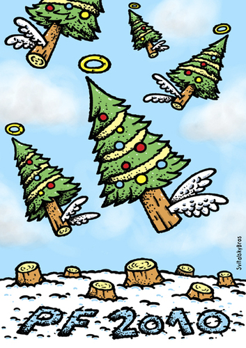 Cartoon: PF 2010 (medium) by svitalsky tagged 2010,pf,christmas,new,year,happy,marry,trees,saint,heaven
