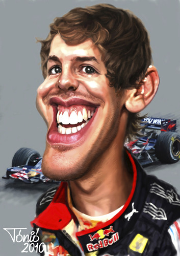 Cartoon: Sebastian Vettel (medium) by Tonio tagged german,deutsch,formula1,red,bull,racing,hockenheim