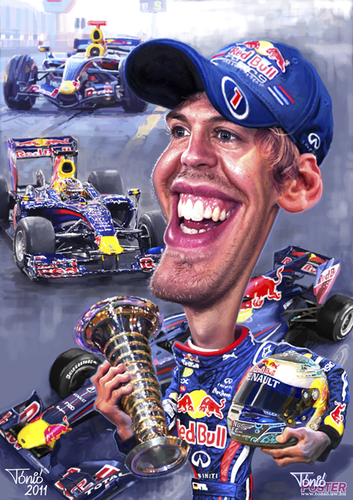 Cartoon: Sebastian Vettel 2011 poster (medium) by Tonio tagged formula1