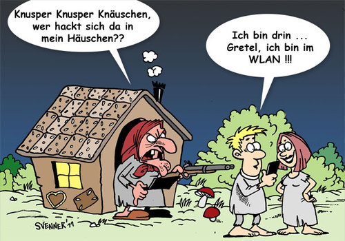 Cartoon: Sicherheit im Hexenwald (medium) by svenner tagged wlan,internet,security,fairytale,witch,hexe