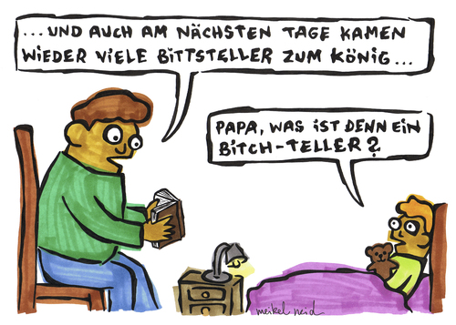 Cartoon: Bittsteller (medium) by meikel neid tagged kind,bitch,buch,lesen,vorlesen