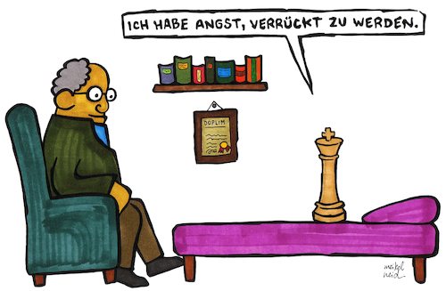 Cartoon: Verrückt werden (medium) by meikel neid tagged schach,figur,psychiater,psychologe