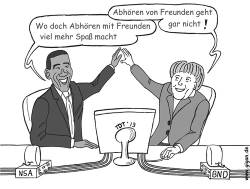 Cartoon: Die Abhör-Trends (medium) by TDT tagged bnd,nsa,merkel,angela,obama,barack,deutschland,usa,snowden,tempora,prism,geheimdienst,abhören,abhörskandal,gchq,datenschutz,internet,facebook