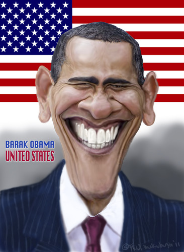 Cartoon: Barack Obama (medium) by Fred Makubuya tagged obama,libya,north,africa,war,politics,usa,happy,president
