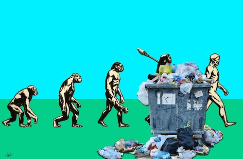 Cartoon: Evolution (medium) by zu tagged evolution,garbage,pollution