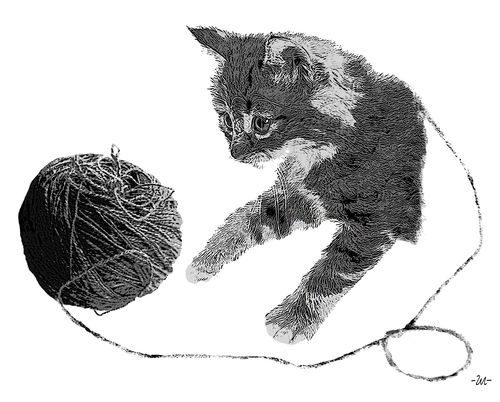Cartoon: Kitten yarnball (medium) by zu tagged kitten,yarnball,kitsch