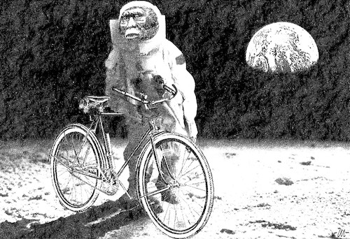 Cartoon: Monkey on the Moon (medium) by zu tagged monkey,moon,bike