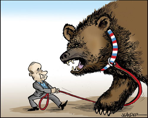 Cartoon: Putins pet (medium) by jeander tagged putin,president,russia,election,support,demonstrations,putin,präsident,bär,wahlen