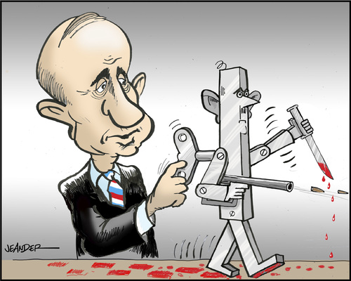 Cartoon: Russia and the Syrian warmachine (medium) by jeander tagged russia,syria,putin,baschar,al,assad,export,weapon,putin,russland,militär,waffen