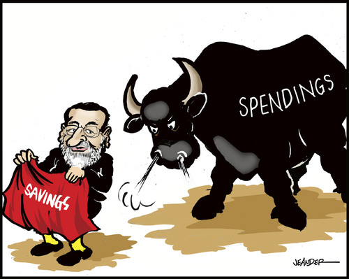 Cartoon: Spain (medium) by jeander tagged spain,euro,crisis,mariano,rajoy,spendings,savings,spanien,krise,finanzkrise,europa