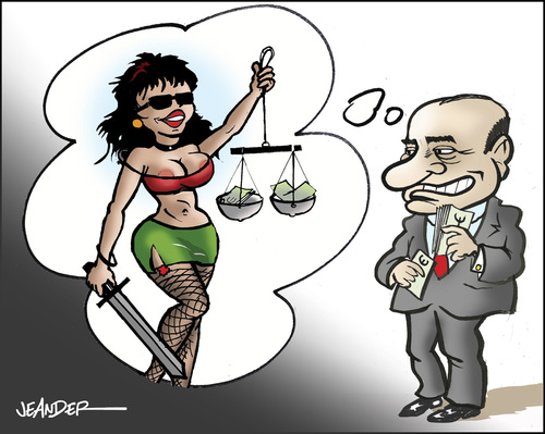 Cartoon: The goddess of justice (medium) by jeander tagged berlusconi,justice,primeminister,silvio,italy,berlusconi,italien,politiker,skandal,affäre