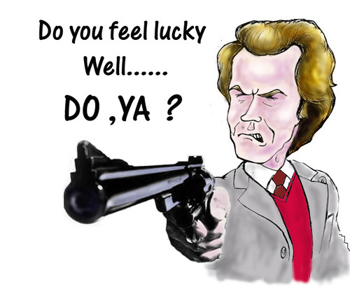Cartoon: Dirty Harry (medium) by andybennett tagged francisco,san,world,in,handgun,powerful,most,44,colt,enforcer,the,force,magnum,eastwood,clint,callahan,inspector,harry,dirty