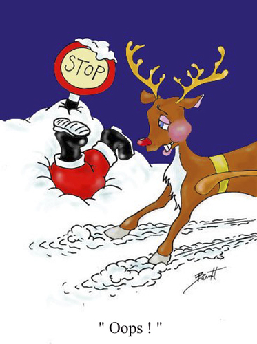 Cartoon: Sorry Santa ! (medium) by andybennett tagged bennett,andy,christmas,santa,sorry,oops,rudolph