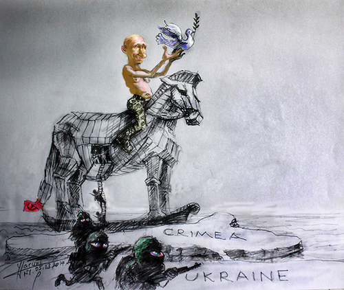 Cartoon: Putins Propaganda and War Crimes (medium) by ylli haruni tagged ukraine,war,putin,russia,criminel