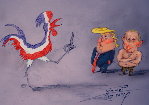 Cartoon: The French and the Clowns (medium) by ylli haruni tagged donald,trump,putin,french,election,the