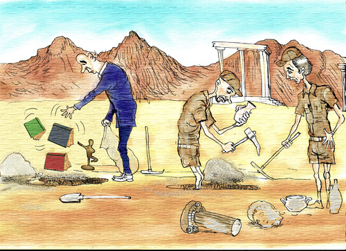 Cartoon: EXCAVATION (medium) by hakanipek tagged date,today,archeology,printing,historical