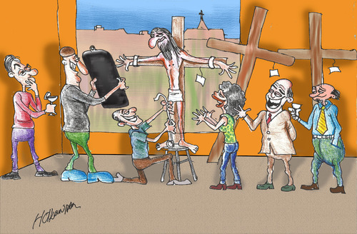 Cartoon: modern tragedy (medium) by hakanipek tagged fake,human,time,tragedy,modern