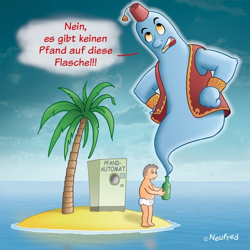 Cartoon: Kein Flaschenpfand (medium) by neufred tagged flaschengeist,insel,inselwitz,pfandautomat
