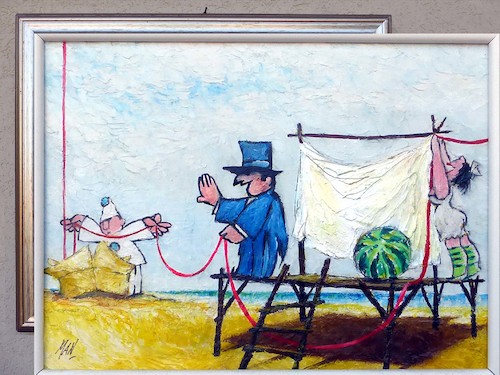 Cartoon: al chiodo (medium) by Enzo Maneglia Man tagged filo,rosso,marine,rappresentazioni,senza,fine,pittura