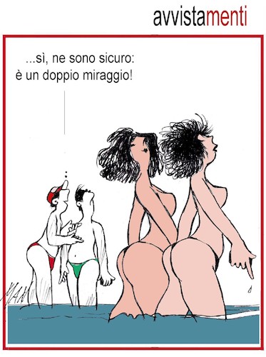 Cartoon: avvistamenti (medium) by Enzo Maneglia Man tagged vignetta,umorismo,grafico,bagnanti,man,maneglia,fighillearte