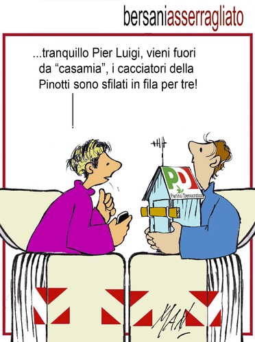 Cartoon: Bersani asserragliato (medium) by Enzo Maneglia Man tagged man,maneglia,fighillearte,pd,cassonettari,politico,luigi,pier,bersani