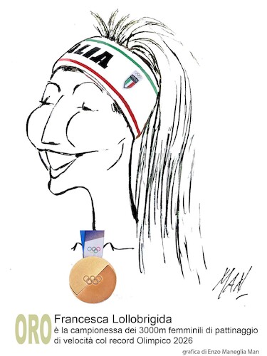 Cartoon: Francesca Lollobrigida (medium) by Enzo Maneglia Man tagged caricature,sport,olimpiadi2026,ritratti