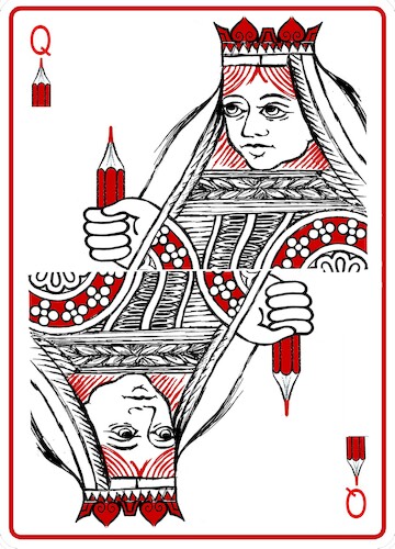 Cartoon: la dama in rosso (medium) by Enzo Maneglia Man tagged grafica,progettazione,carte,da,gioco,grafite,hobby,by,enzo,maneglia