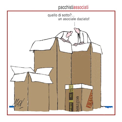 Cartoon: pacchisti associati (medium) by Enzo Maneglia Man tagged vigmette,umorismo,grafico,spilli,fighillearte,piccolomuseo,palazzo,tani,fighille,ita