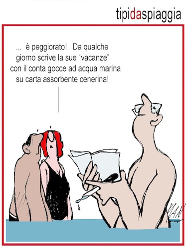 Cartoon: Tipi da spiaggia (medium) by Enzo Maneglia Man tagged vignetta,umorismo,grafico,spilli,maneglia,man,bagnanti,estate,cassonettari,fighillearte
